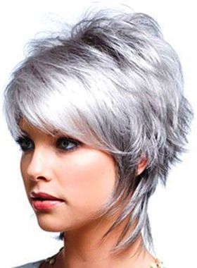灰白色 翻翘 外贸假发 女士短发假发 外贸原单