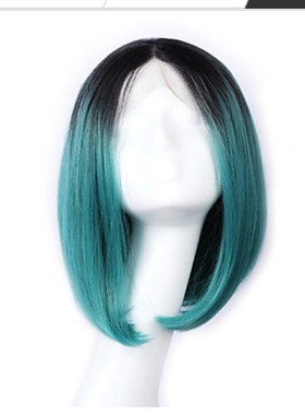 前蕾丝深绿色 中分彩色BOBo头假发