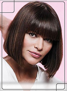 黑色BOBO头 齐刘海真发假发