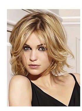 金黄色 头顶染色 短卷发 外贸假发