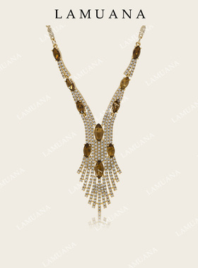 LAMUANA琥珀星芒系列复古高级感奢华满钻礼服夸张配饰项链96113
