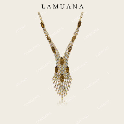 LAMUANA琥珀星芒系列复古高级感奢华满钻礼服夸张配饰项链96113