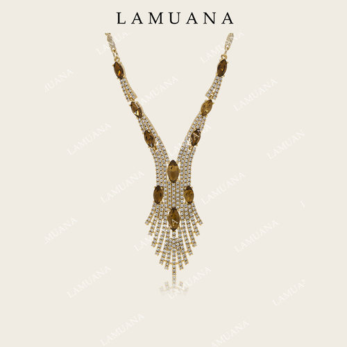 LAMUANA琥珀星芒系列复古高级感奢华满钻礼服夸张配饰项链96113
