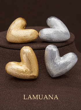 LAMUANA拉丝金毛绒感爱心耳钉小众设计感复古心形耳环耳饰女96908