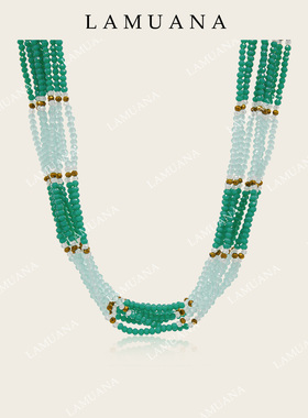 LAMUANA薄荷绿小米琉璃多层项链小众设计感复古绿色串珠颈链89160