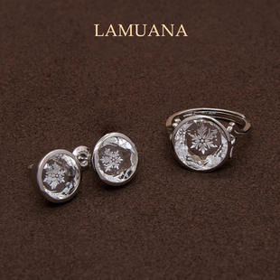 LAMUANA【轻奢彩宝】白水晶雕刻雪花耳钉S925银戒指新年圣诞礼物