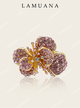 LAMUANA樱花粉花朵戒指小众设计感粉色花食指戒粉钻女新品77365