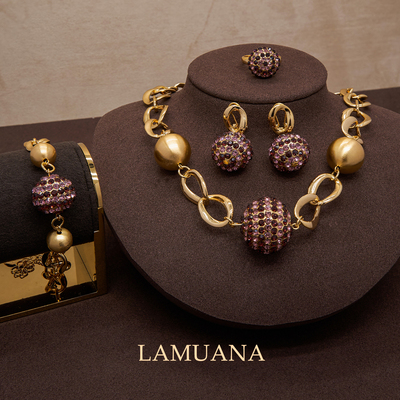 LAMUANA茄紫小钻球系列小众设计复古感小球项链手链耳环套装95130