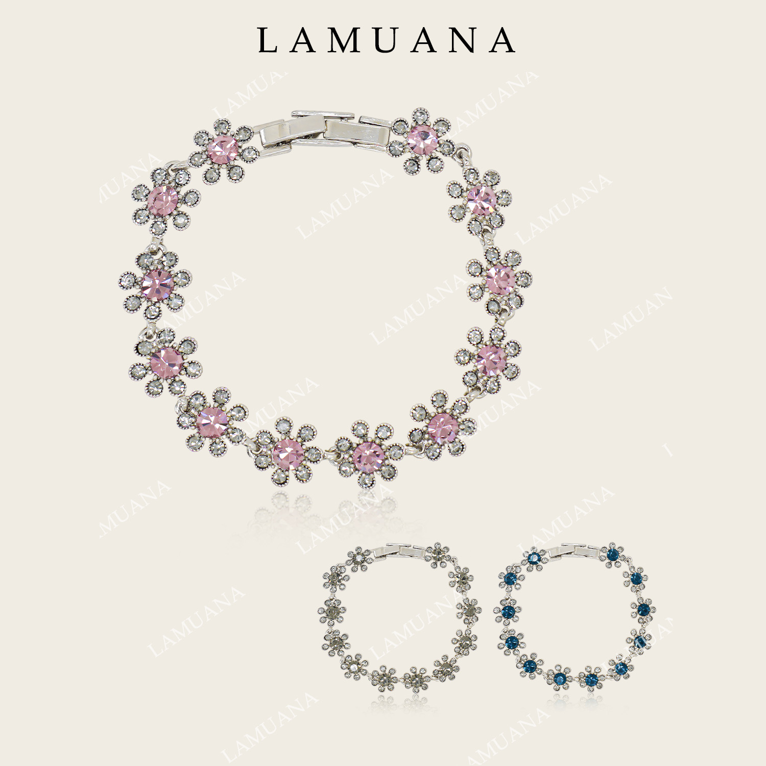 LAMUANA太空灰小花手链小众设计感彩色花朵手串叠戴银色夏日82376