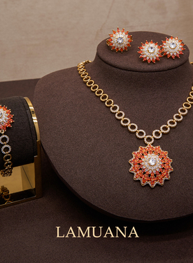 LAMUANA橘焰花火系列高级设计感橘调红色满钻項鍊耳釘戒指手链