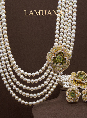 LAMUANA幽绿芙蓉珍珠系列奢华复古多层珍珠项链毛衣链耳环手链