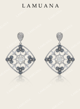 LAMUANA蓝花月窗法式小众复古感镂空珐琅花朵耳环春日女耳钉98018