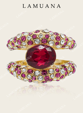 LAMUANA粉钻夹心戒指小众设计感女复古戒vintage风首饰夸张76962