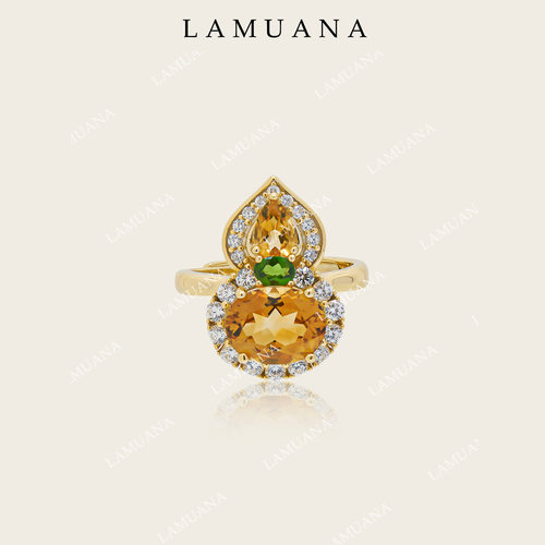 LAMUANA高品黄水晶葫芦套装轻奢高级设计感银镀厚金水晶戒指91415