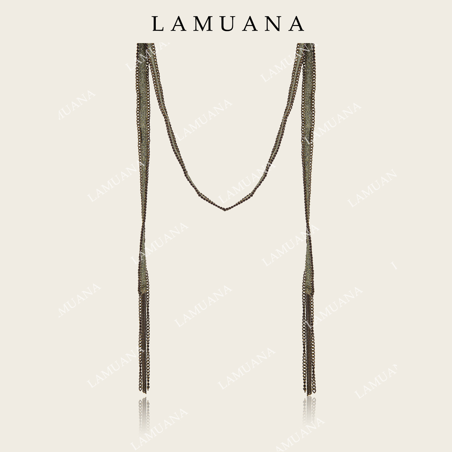LAMUANA橄榄绿鎏金细项链小众设计感复古流苏窄细丝巾脖巾女88156
