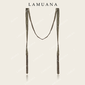 LAMUANA橄榄绿鎏金细项链小众设计感复古流苏窄细丝巾脖巾女88156