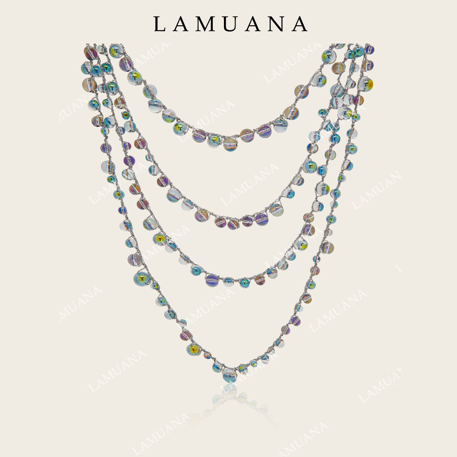 LAMUANA灰泡泡炫彩琉璃项链小众设计时尚感多层叠戴串珠颈链14367