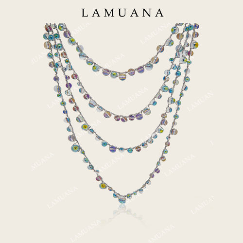 LAMUANA灰泡泡炫彩琉璃项链小众设计时尚感多层叠戴串珠颈链14367