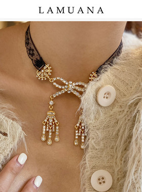 LAMUANA法式复古蕾丝蝴蝶结流苏仙气温柔风choker项链仙女感60305