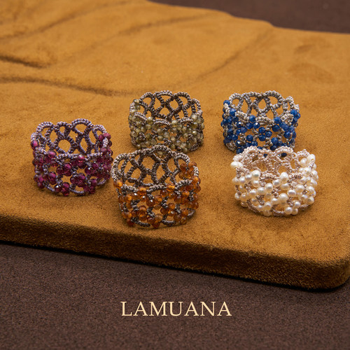 LAMUANA梭编蕾丝戒指小众设计感复古手工编织编线食指戒叠戴礼物