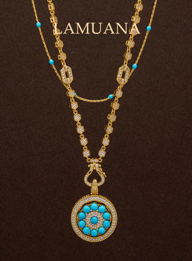 LAMUANA 【轻奢彩宝】天然美松雕花罗盘项链轻奢高级感银镀厚金