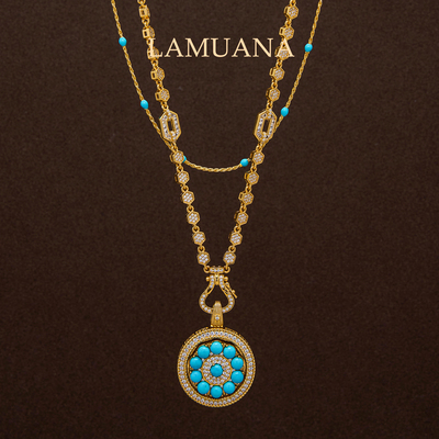 LAMUANA 【轻奢彩宝】天然美松雕花罗盘项链轻奢高级感银镀厚金