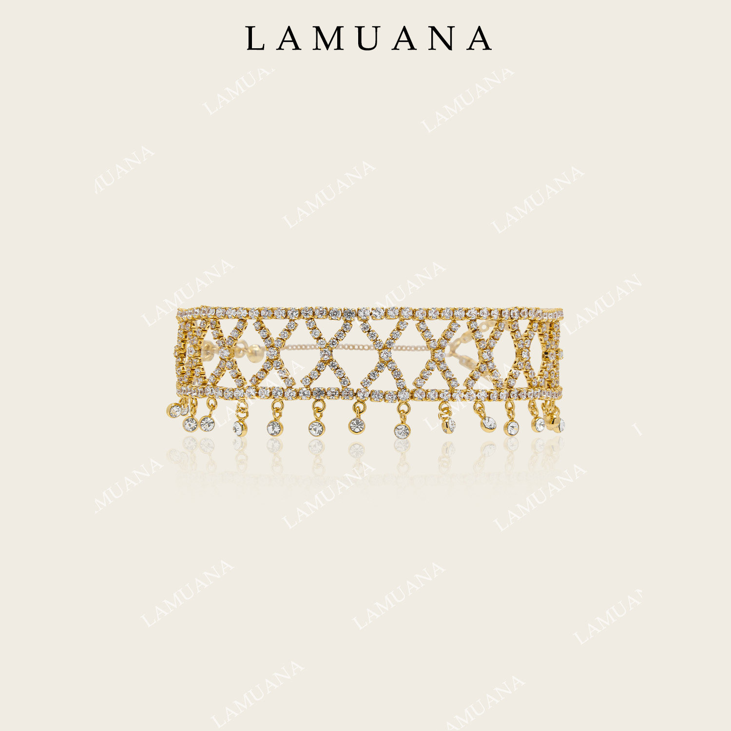 LAMUANA意大利满钻蕾丝水滴系列小众设计高级感金色手链腕饰礼物