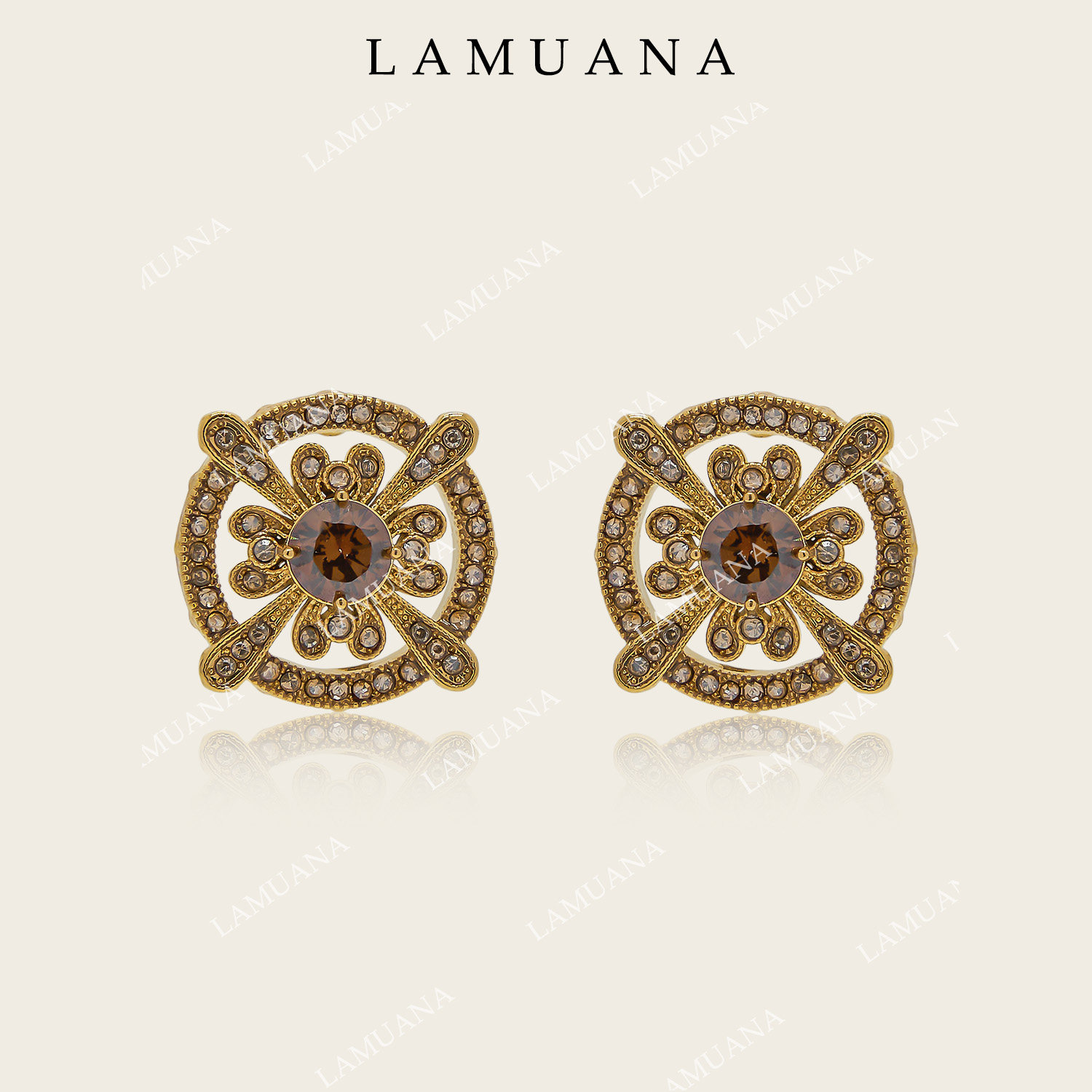 LAMUANA紫魅花盘耳钉高级复古重工紫钻厚镀金色耳钉耳饰礼物15890