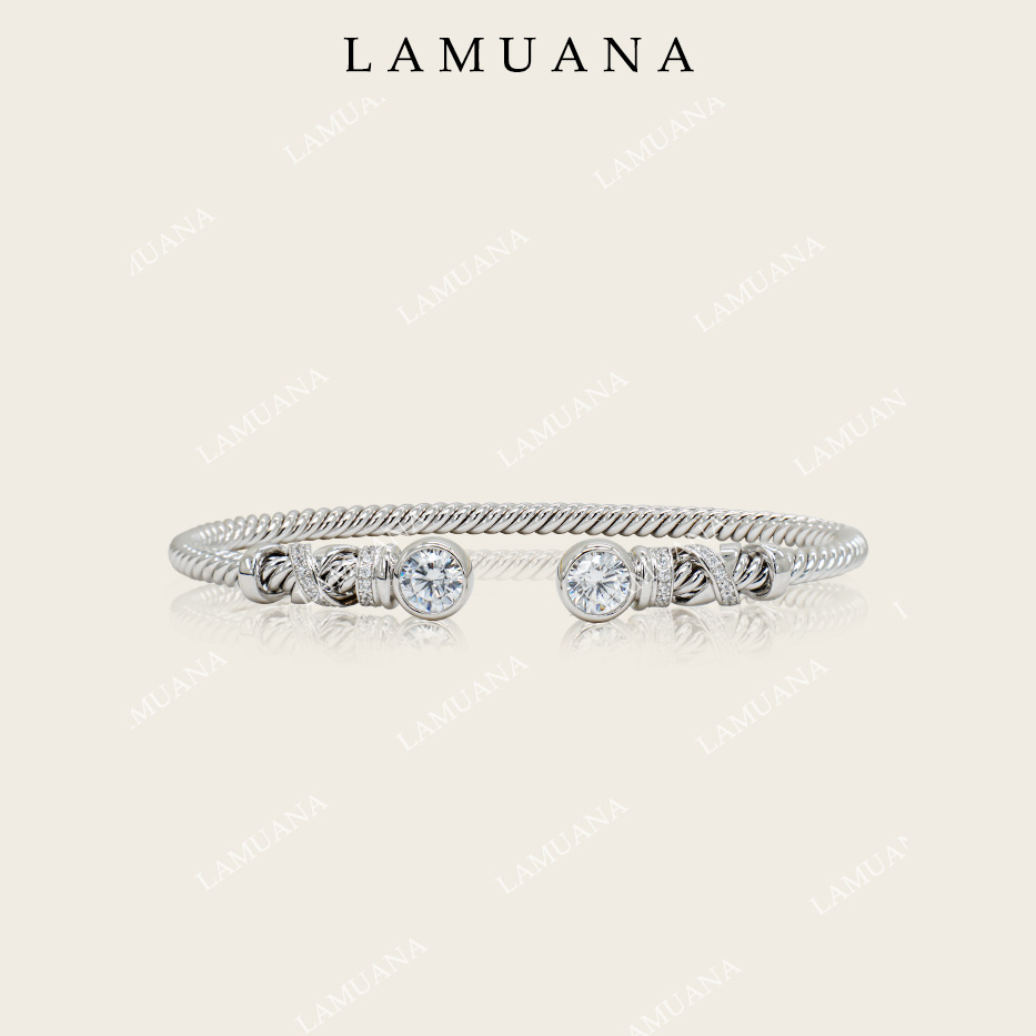LAMUANA双钻交织雕花手镯·意大利手环轻奢设计S925银镯子75989