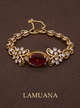 LAMUANA葡萄藤蔓之心手链复古轻奢高级设计感红宝石礼物97653