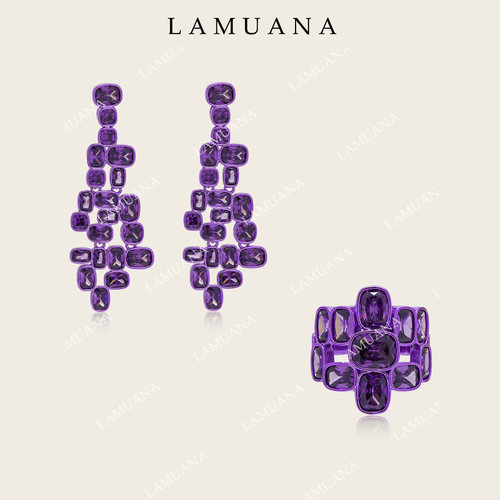 LAMUANA葡萄紫魔方复古耳钉夸张时髦感紫色大体积设计感耳饰19812