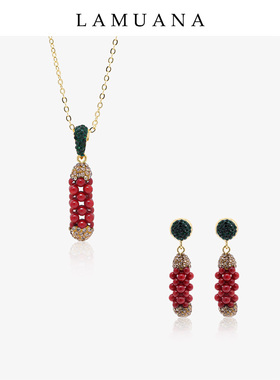 LAMUANA珊瑚小松果套装项链长款项链颈链小众设计圣诞节礼物新款