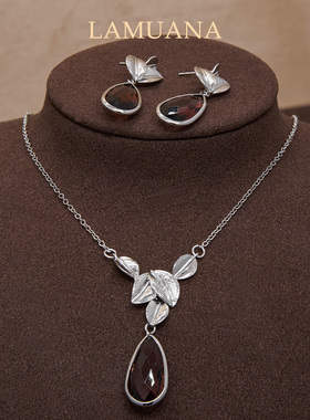 LAMUANA银叶紫葡萄套装复古小众设计感气质紫色钻项链耳钉93839