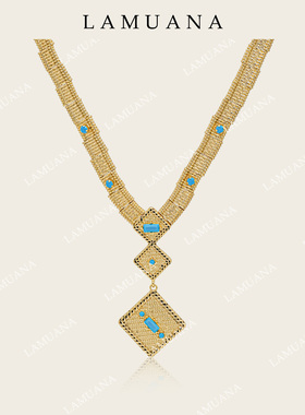 LAMUANA孔雀蓝肌理感复古项链小众设计高级长款颈链毛衣链73510