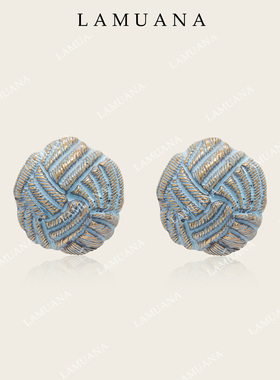 LAMUANA蓝色中国结扣耳钉小众设计感小巧复古耳饰耳环女礼物84189