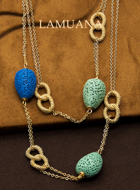 LAMUANA莫兰迪火山岩系列小众设计感复古高级感天然石双层项链