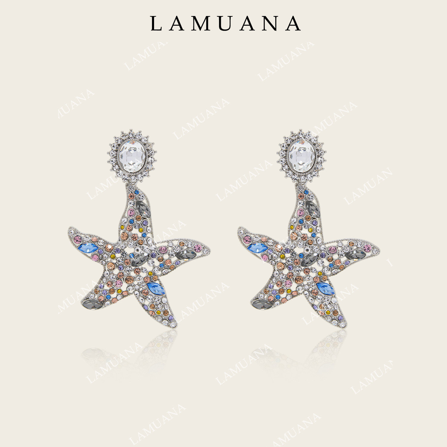 LAMUANA邂逅海洋海星耳环复古小众设计彩色宝石海星夸张耳钉94867