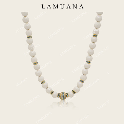 LAMUANA淡奶油串珠项链意大利小众设计感天然石白色球球颈链78652