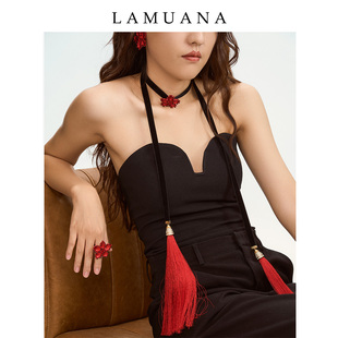 LAMUANA红色漆花系列长款项链原创设计颈链夸张款花朵choker68349