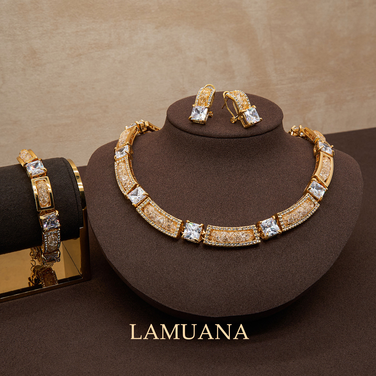LAMUANA金表扣网钻系列小众高级复古法式闪钻项链耳钉手链95093