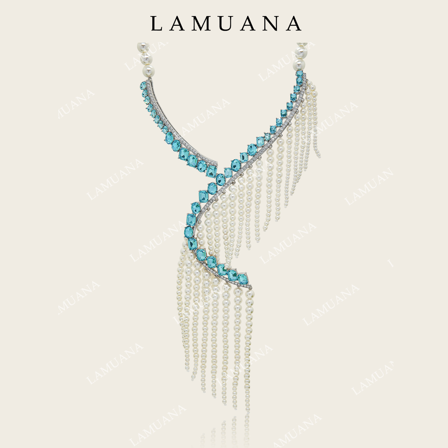 LAMUANA羽翼系列复古夸张珍珠流苏小众设计感项链毛衣链长款礼服