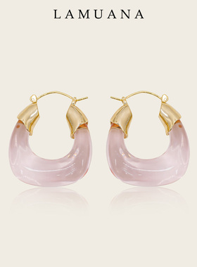 LAMUANA牛角包粉色耳环法式小众设计复古耳钉女耳饰新69124