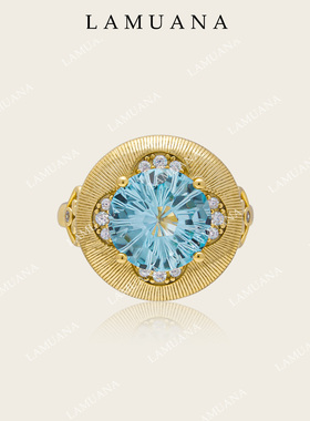 LAMUANA蓝烟花小金扣戒指蓝托帕宝石S925银拉丝金高级轻奢86626