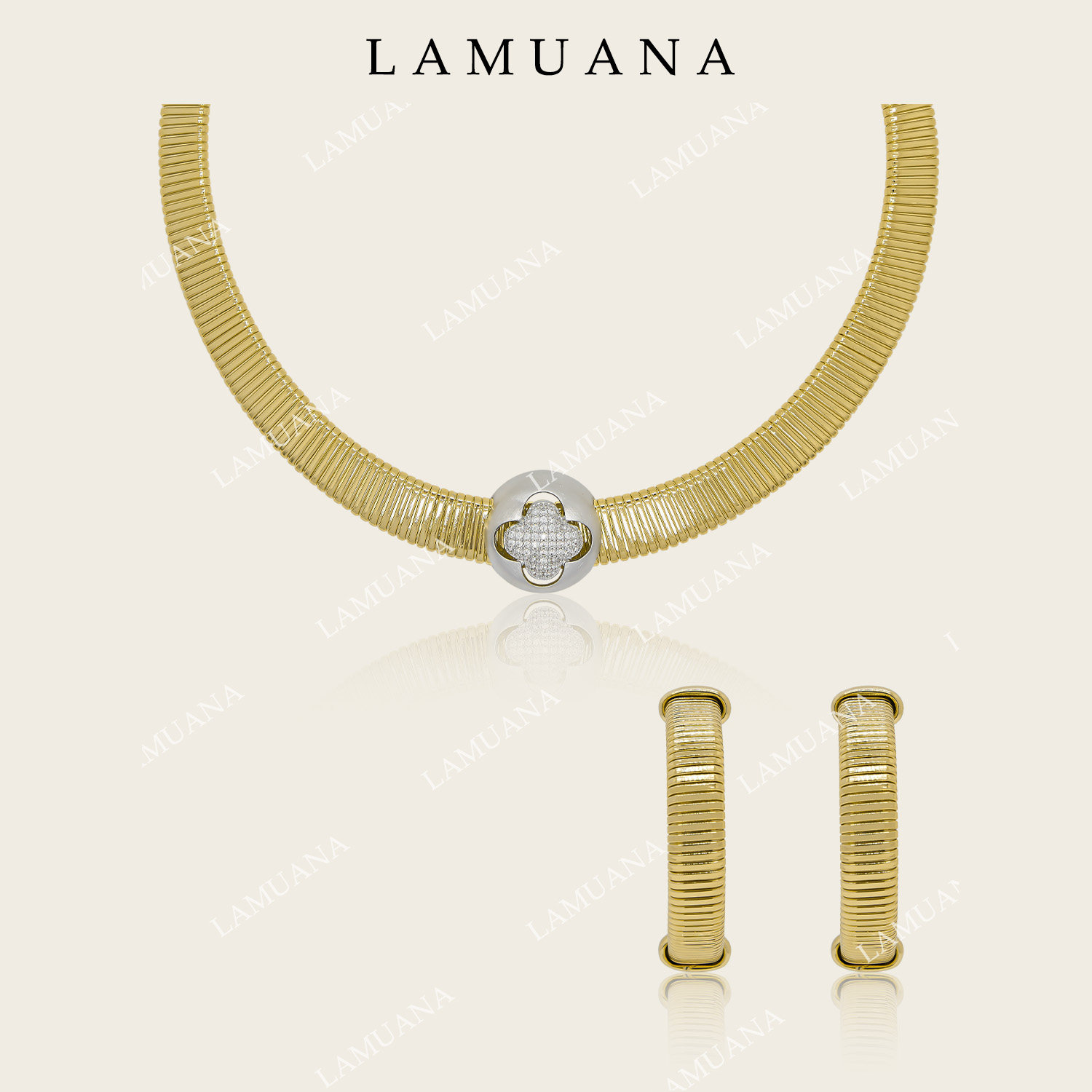 LAMUANA宽面蛇骨四叶草项链法式简约复古设计高级感锁骨链94164