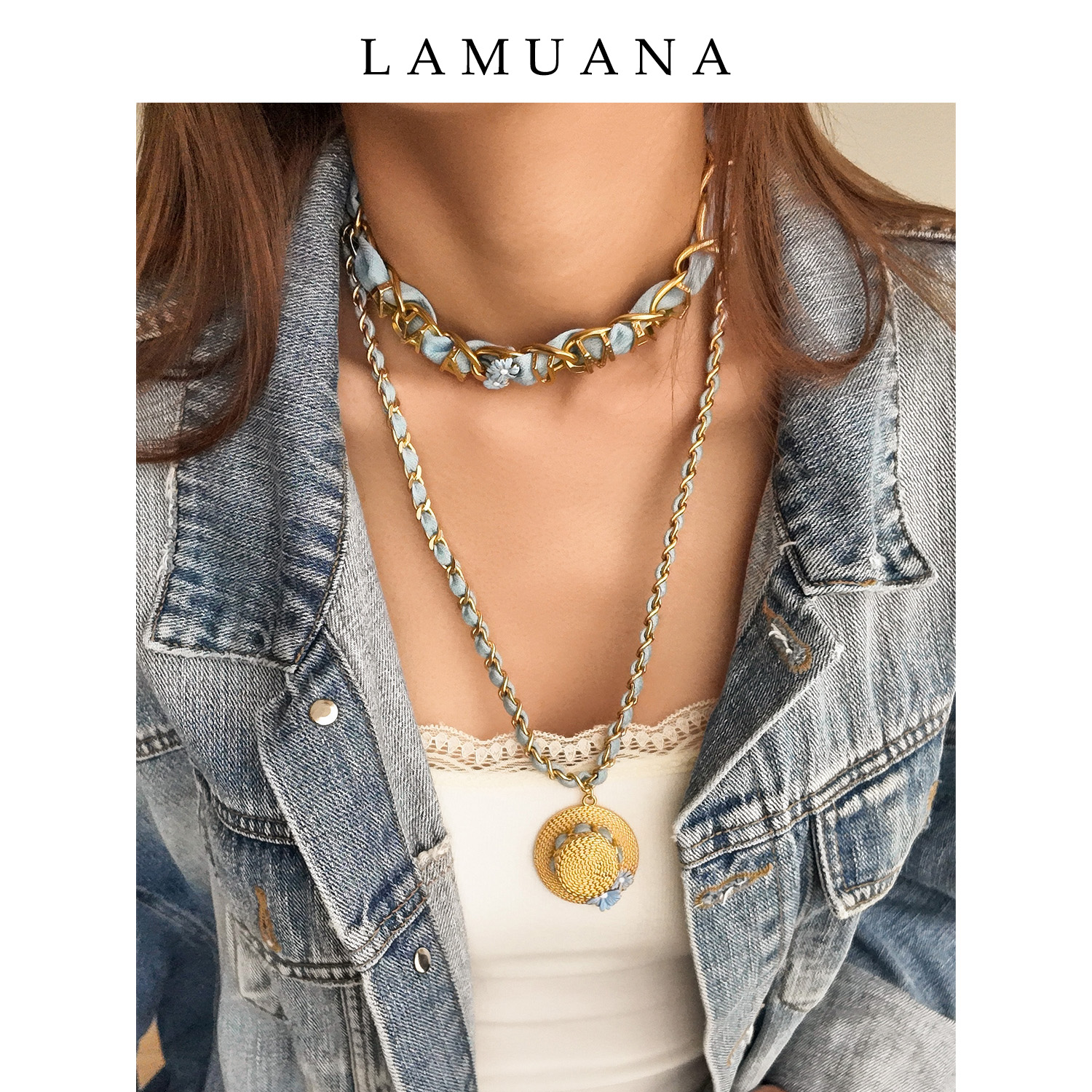 LAMUANA西部牛仔系列牛仔草帽项链颈链叠戴原创小众设计感复古