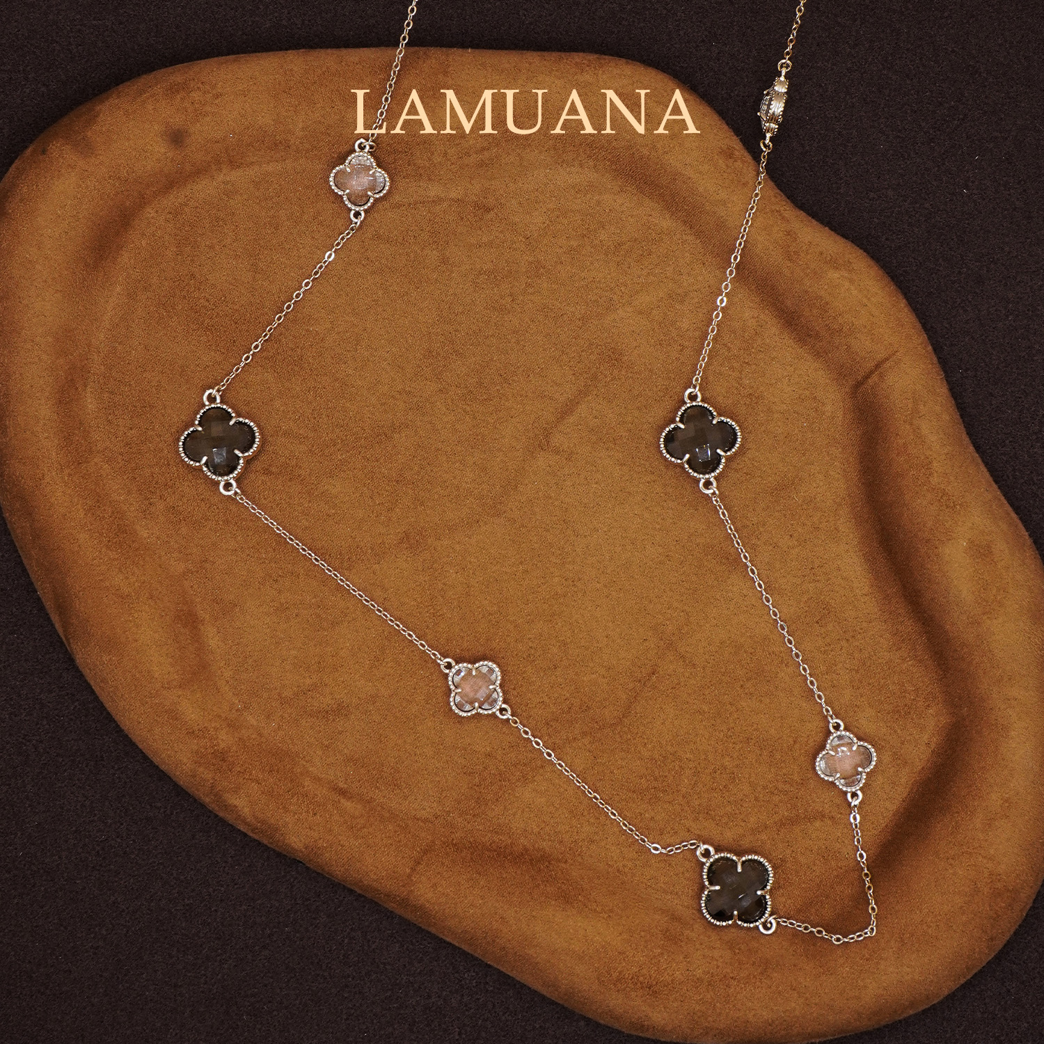 LAMUANA浅茶灰色四叶草项链小众设计感高级简约时尚长款颈链89382