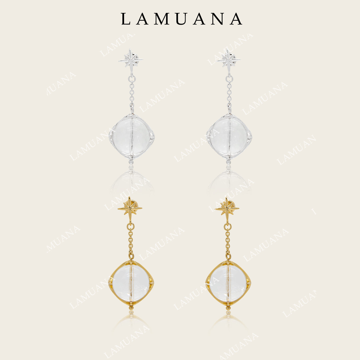 LAMUANA星轨水晶球耳环小众法式设计感单颗带彩白水晶球长耳钉