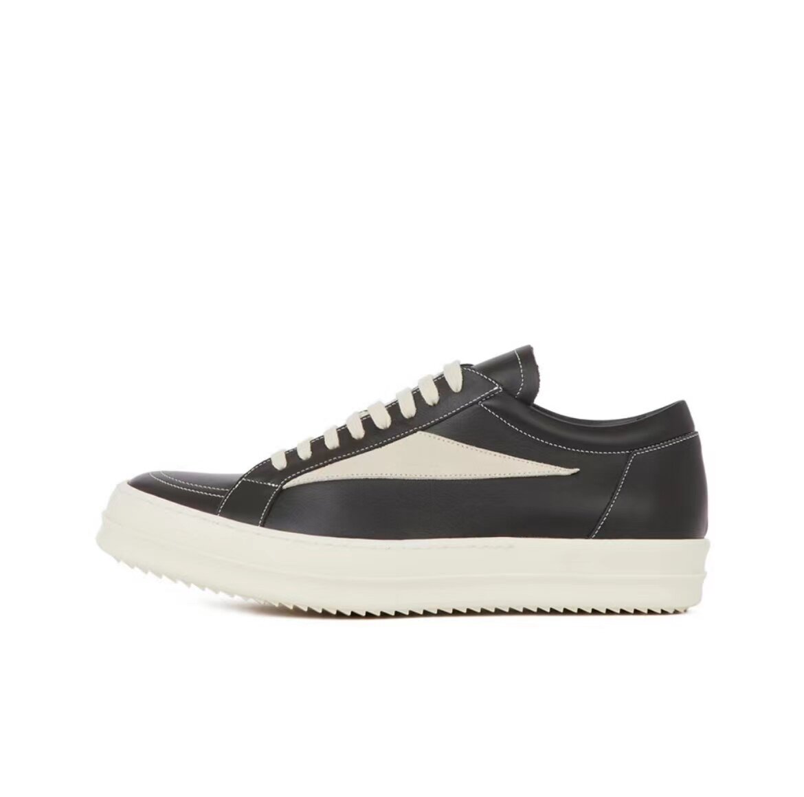rick owens 全粒面小牛皮厚底板鞋 大vans 黑白色