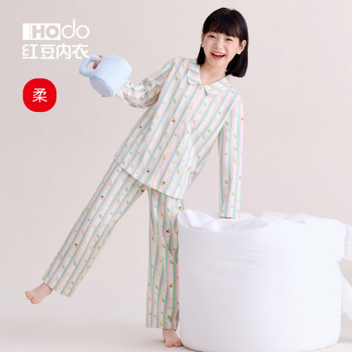 红豆女童可爱印花棉莫睡衣家居服