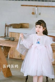 艾莎公主连衣裙冰雪奇缘公主女童裙中小童蓬蓬裙生日礼服裙送头纱